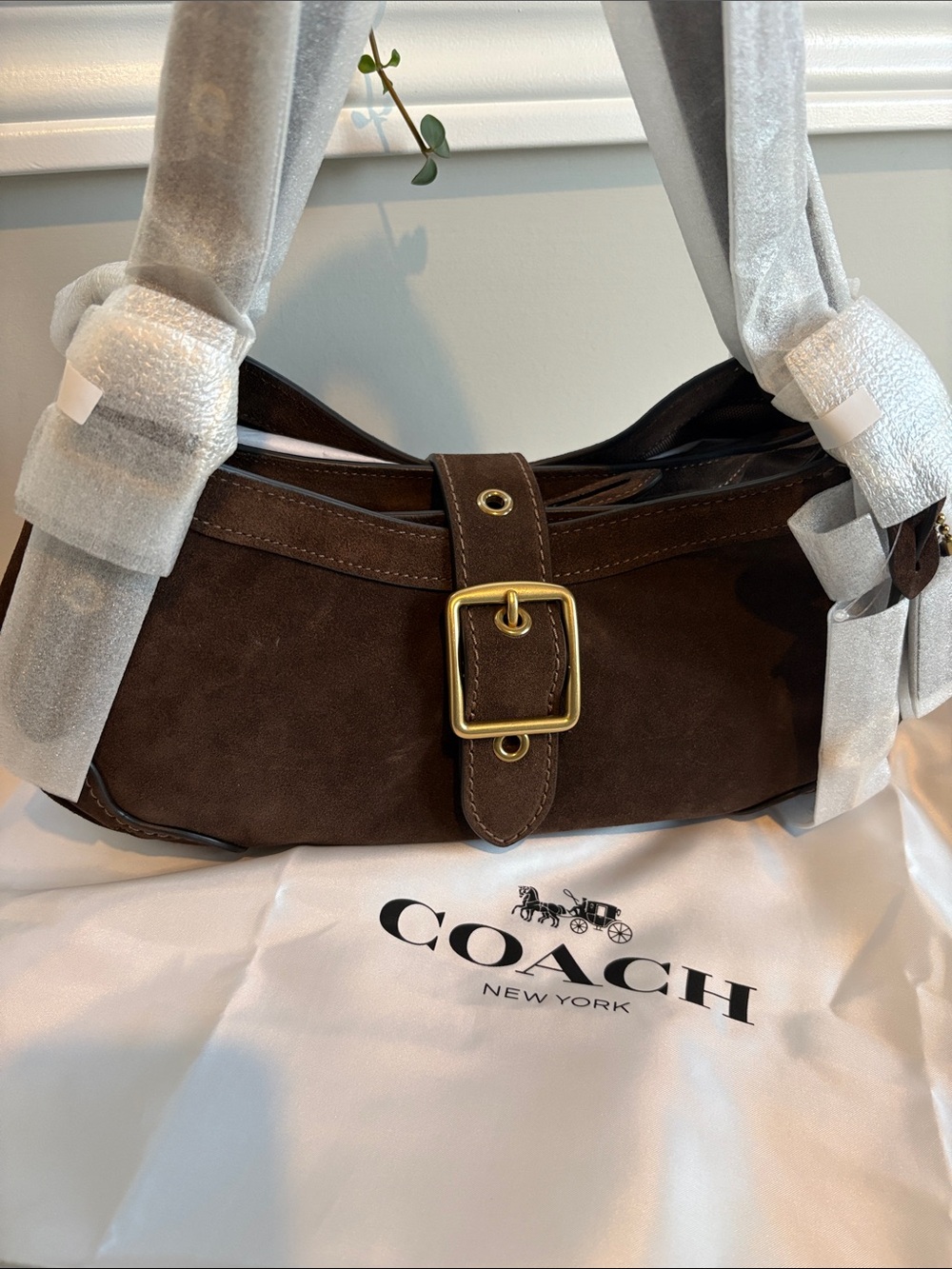COACH Brown Suede Drifter Bag with Gold Buckle - Picture 1 of 10